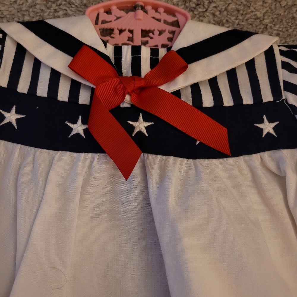 EUC Baby Toys Sailor Dress 3-6M Bow Stars Bloomers - Picture 4 of 10